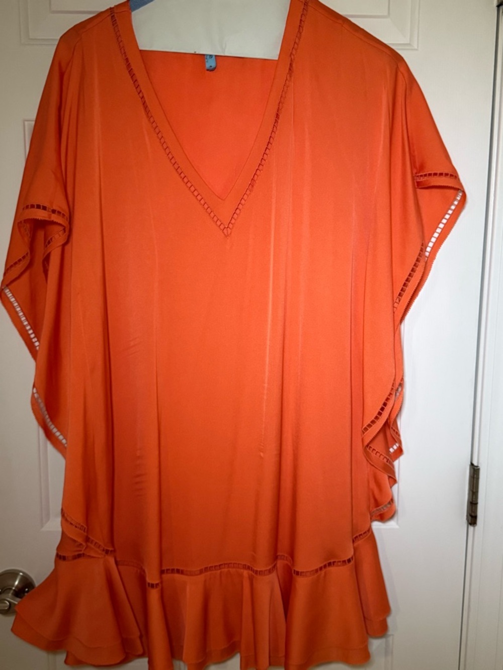 Trina Turk Orange V-Neck Ruffle Tunic